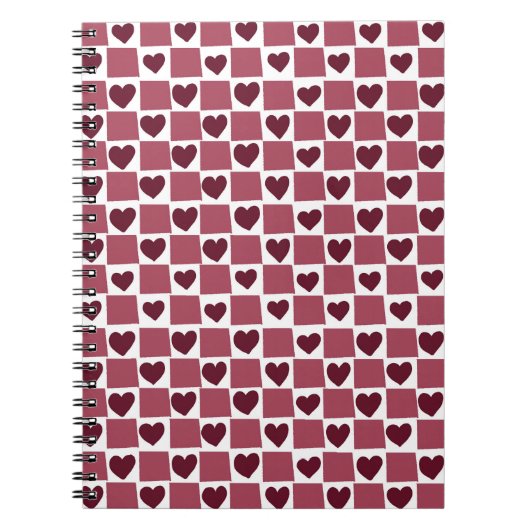 Red Heart Checkerboard Pattern Notizblock (Vorderseite)