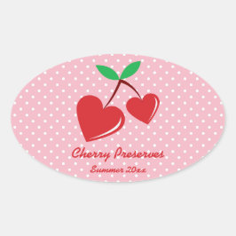 Red Heart Cherries Label White Polka Dot Ovaler Aufkleber