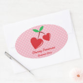 Red Heart Cherries Label White Polka Dot Ovaler Aufkleber (Umschlag)