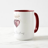 Red Heart Cream Bow Christmas Tasse (VorderseiteRechts)