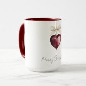 Red Heart Cream Bow Christmas Tasse (Vorderseite Links)