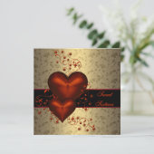 Red Heart Damask Klasse Gold 16 . Geburtstag Einladung (Stehend Vorderseite)