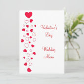 Red Heart Design Valentinstag Wedding Menükarte (Stehend Vorderseite)