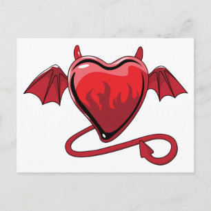 Red Heart Devil Horns Liebe Herz Postkarte