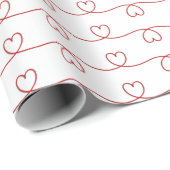 Red Heart Doodle Lines Geschenkpapier (Rolleneckpunkt)