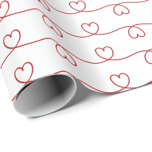 Red Heart Doodle Lines Geschenkpapier (Rolleneckpunkt)