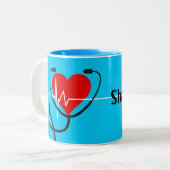 Red Heart EKG und Stethoscope Medical Blue Zweifarbige Tasse (Vorderseite Links)