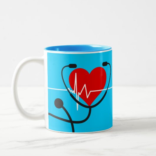 Red Heart EKG und Stethoscope Medical Blue Zweifarbige Tasse (Links)