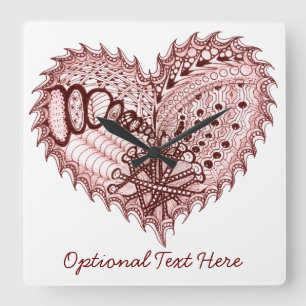 Red Heart Fire Doodle Quadratische Wanduhr