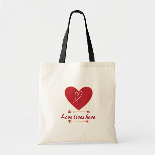 Red Heart Floral Design – “Love Lives Here”  Tragetasche (Vorne)