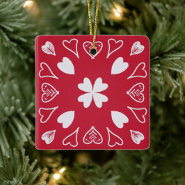 Red Heart Folk Art Muster Weihnachtsbaum Keramikornament
