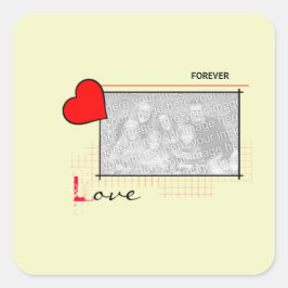 Red Heart Forever Love Foto Quadratischer Aufkleber