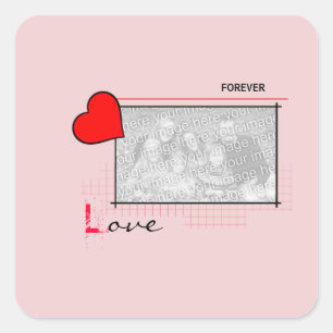 Red Heart Forever Love Foto Quadratischer Aufkleber