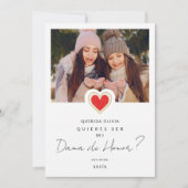 Red Heart Foto Dama de Honor Quinceañera Einladung (Vorderseite)