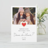 Red Heart Foto Dama de Honor Quinceañera Einladung (Stehend Vorderseite)