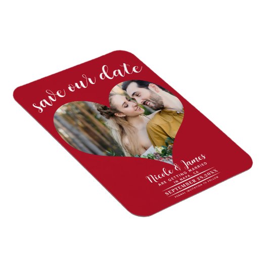 Red Heart Foto Wedding Save the Date Magnet (Rechte Seite)
