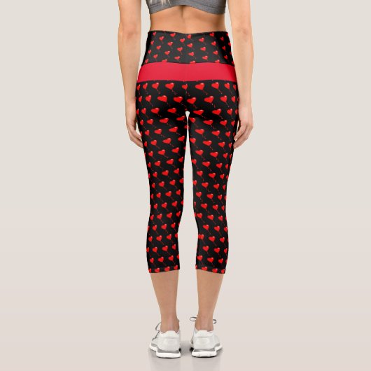 Red Heart Girl Fun Balloon Muster Black Modern Capri Leggings (Rückseite)