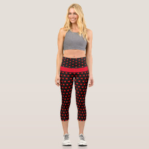 Red Heart Girl Fun Balloon Muster Black Modern Capri Leggings