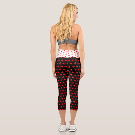 Red Heart Girl Fun Balloon Muster White Black Capri Leggings (Rückseite)