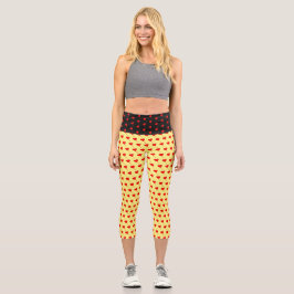 Red Heart Girl Fun Balloon Muster Yellow Chic Capri Leggings