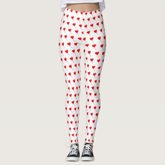 Red Heart Girl Fun Chic Balloon Muster White Leggings (Vorderseite)