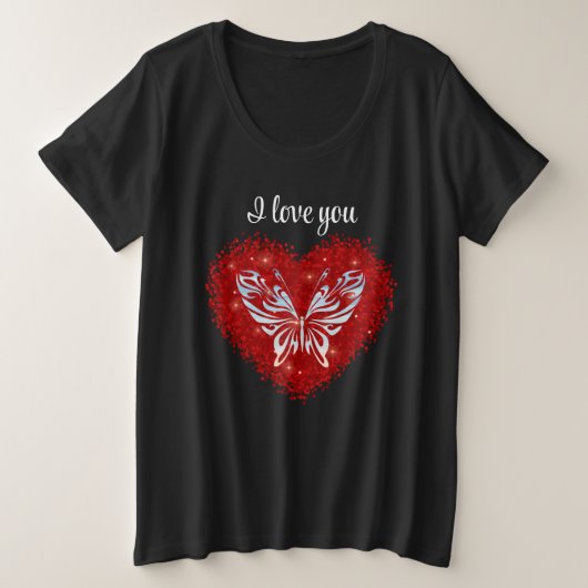 Red heart glitter butterfly große größe T-Shirt (Design vorne)