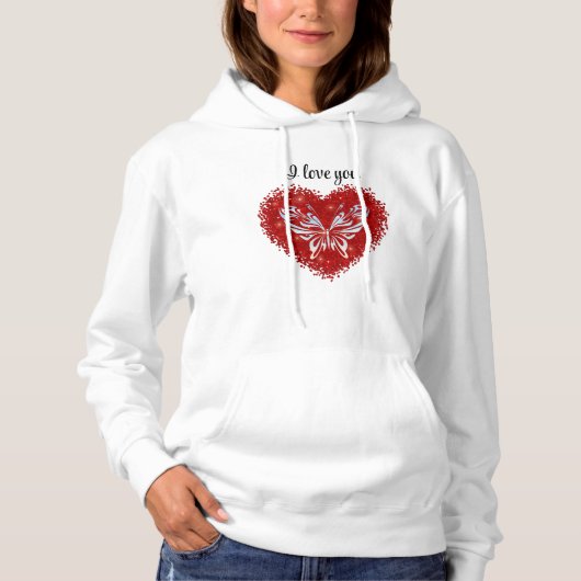 Red heart glitter butterfly hoodie (Vorderseite)
