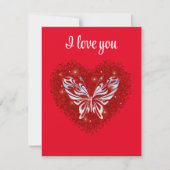 Red heart glitter butterfly mitteilungskarte (Vorderseite)