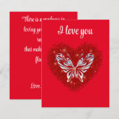 Red heart glitter butterfly mitteilungskarte (Vorne/Hinten)