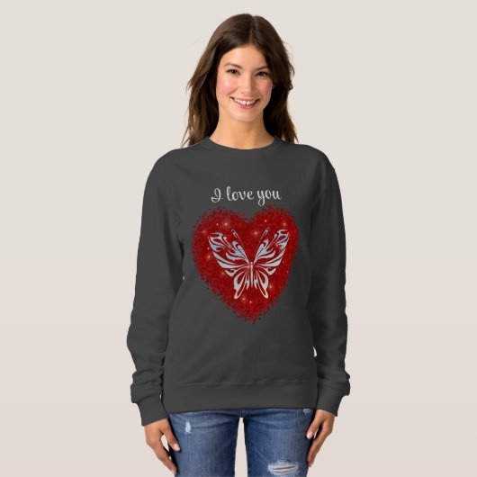 Red heart glitter butterfly sweatshirt (Vorne ganz)