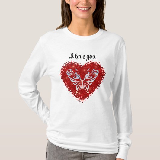Red heart glitter butterfly T-Shirt (Vorderseite)