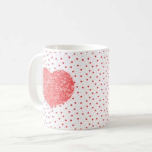 Red Heart Glitzer Texture & Hearts Muster Kaffeetasse (Vorderseite Links)