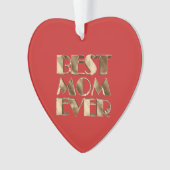 Red Heart Gold Typografie Beste Mama je Ornament (Vorderseite)