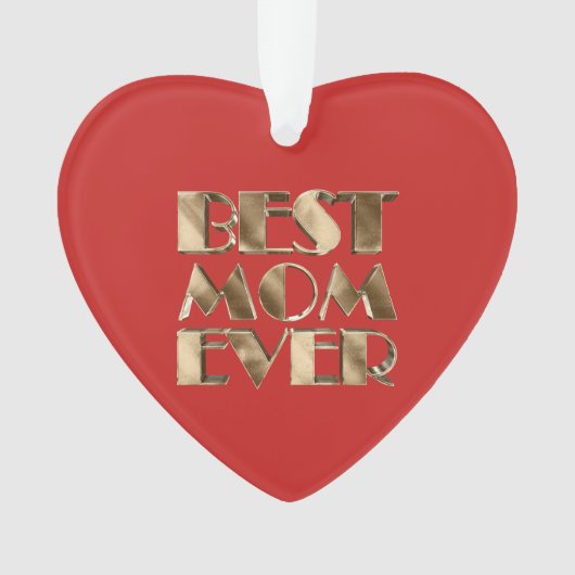 Red Heart Gold Typografie Beste Mama je Ornament (Vorderseite)