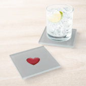 Red Heart Gray Trendy Liebe Wedding Glasuntersetzer (Schrägansicht)