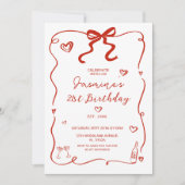 Red Heart Hand Drawn Adult Geburtstag einladen Einladung (Vorderseite)