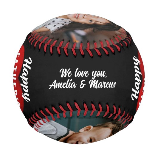 Red Heart Happy Vater's Day Daddy 2 Foto Collage Baseball (Rückseite)