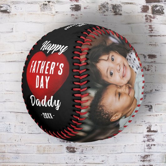 Red Heart Happy Vater's Day Daddy 2 Foto Collage Baseball