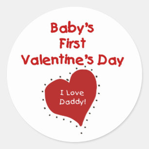 Red Heart I Liebe Daddy First Valentinstag Runder Aufkleber