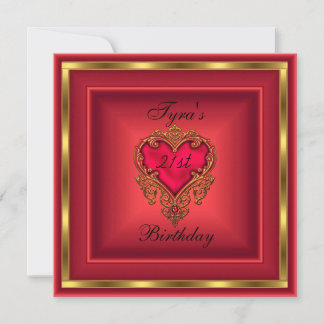 Red Heart Jewel Gold Elegant 21. Geburtstag Party Einladung