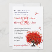 Red Heart Leaf Tree Hummingbird Wedding Einladung (Rückseite)