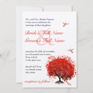 Red Heart Leaf Tree Hummingbird Wedding Einladung