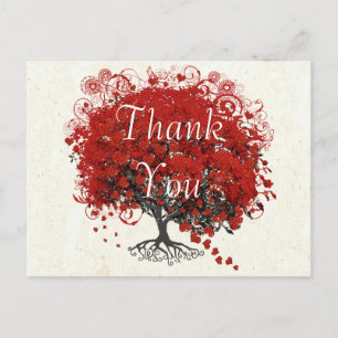 Red Heart Leaf Tree Vielen Dank Postkarte