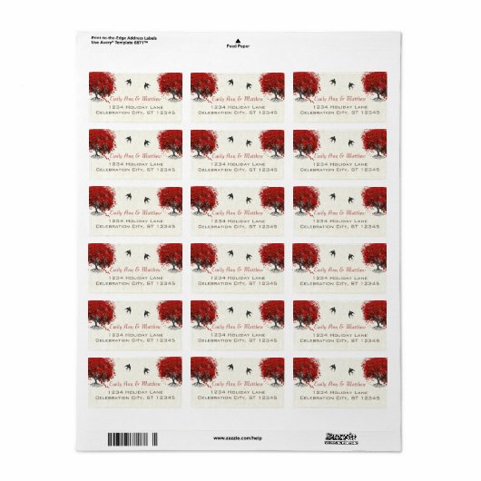 Red Heart Leaf Tree Wedding Adressaufkleber (Vorne)