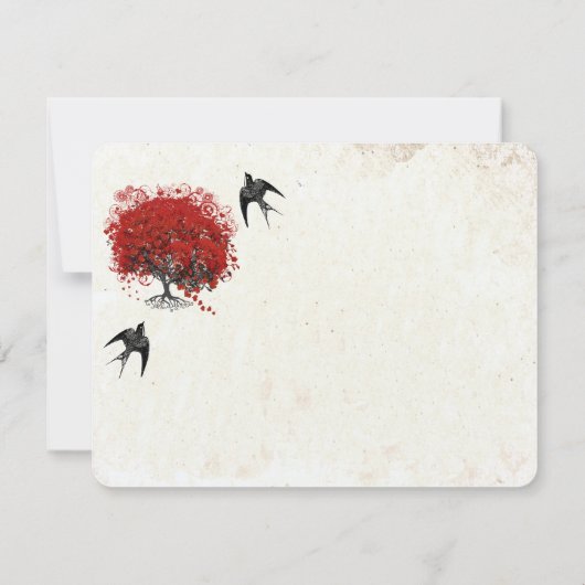 Red Heart Leaf Tree Wedding Dankeskarte (Rückseite)