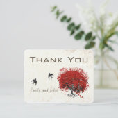 Red Heart Leaf Tree Wedding Dankeskarte (Stehend Vorderseite)