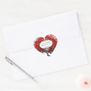 Red Heart Leaf Tree Wedding Herz-Aufkleber