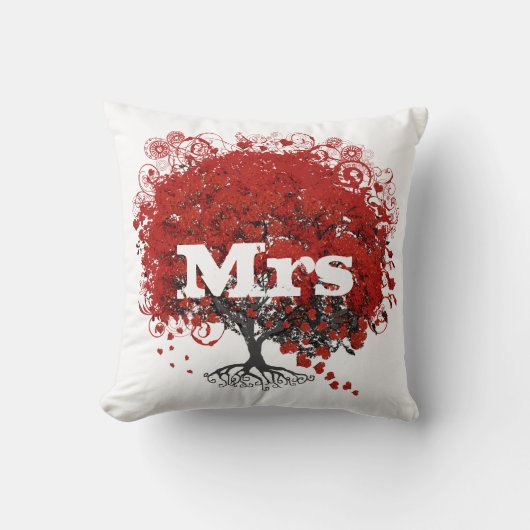 Red Heart Leaf Tree Wedding Kissen (Vorderseite)