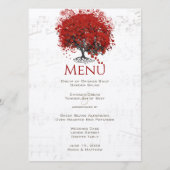 Red Heart Leaf Tree Wedding Menükarte (Vorderseite)