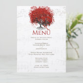 Red Heart Leaf Tree Wedding Menükarte (Stehend Vorderseite)